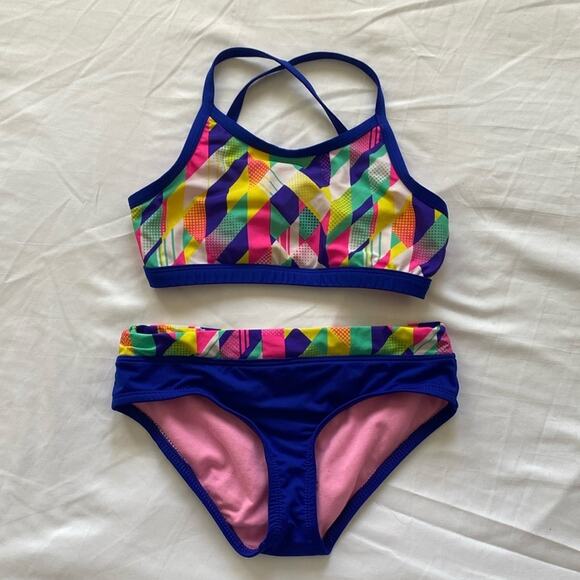 TYR Girls' Paint Party Trinity swim suit 2 piece size 10/12 youth beach summer